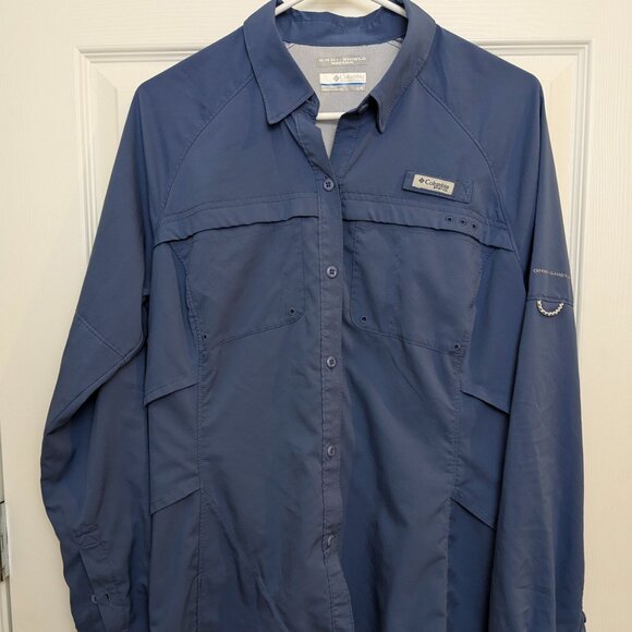 Columbia Omni-Shield PFG Blood and Guts Blue Long Sleeve Vented Fishing Shirt - Picture 2 of 14